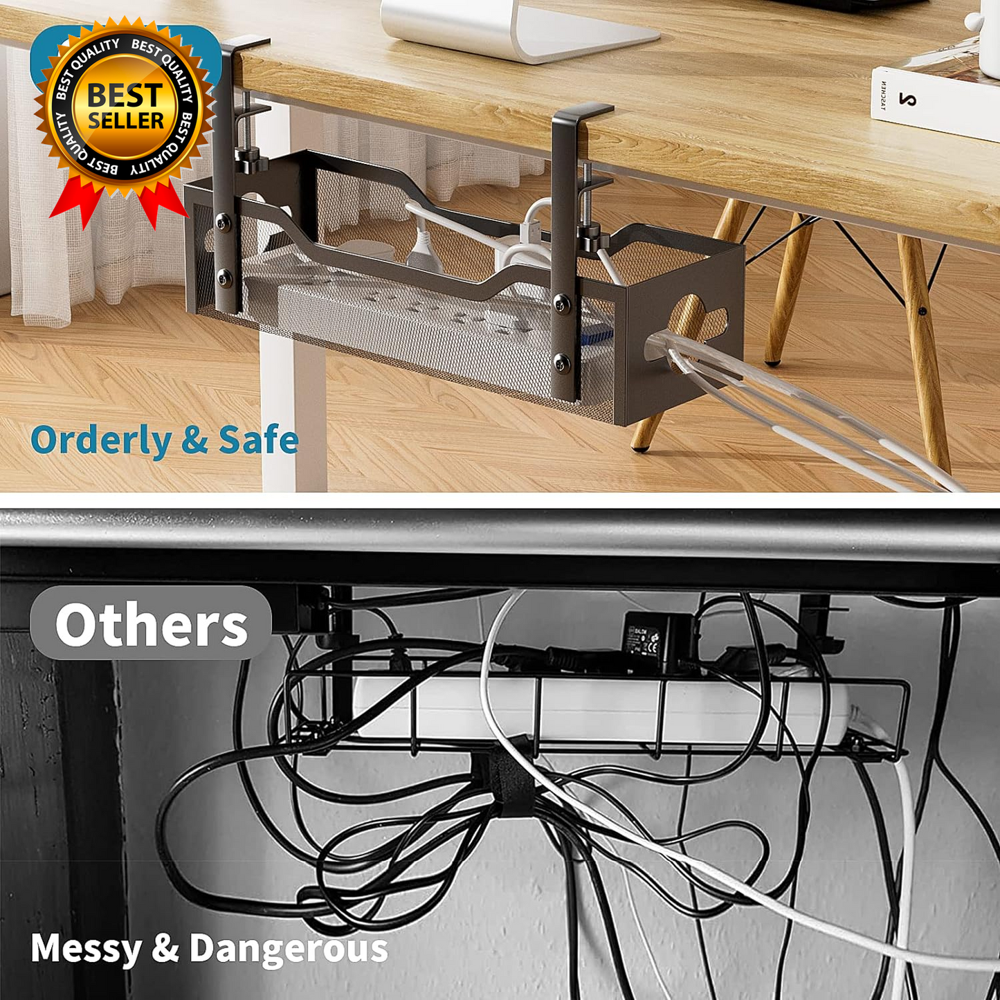 No-Drill Under Desk Cable Tray