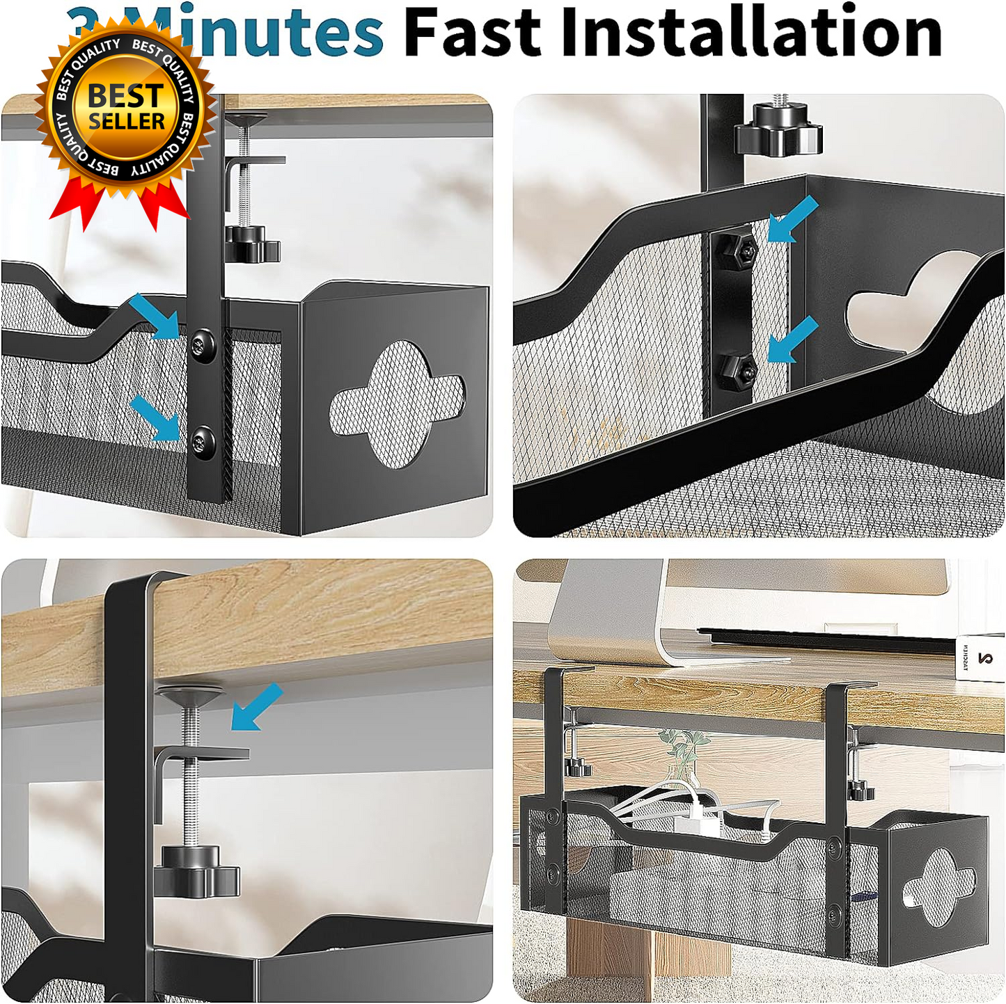 No-Drill Under Desk Cable Tray