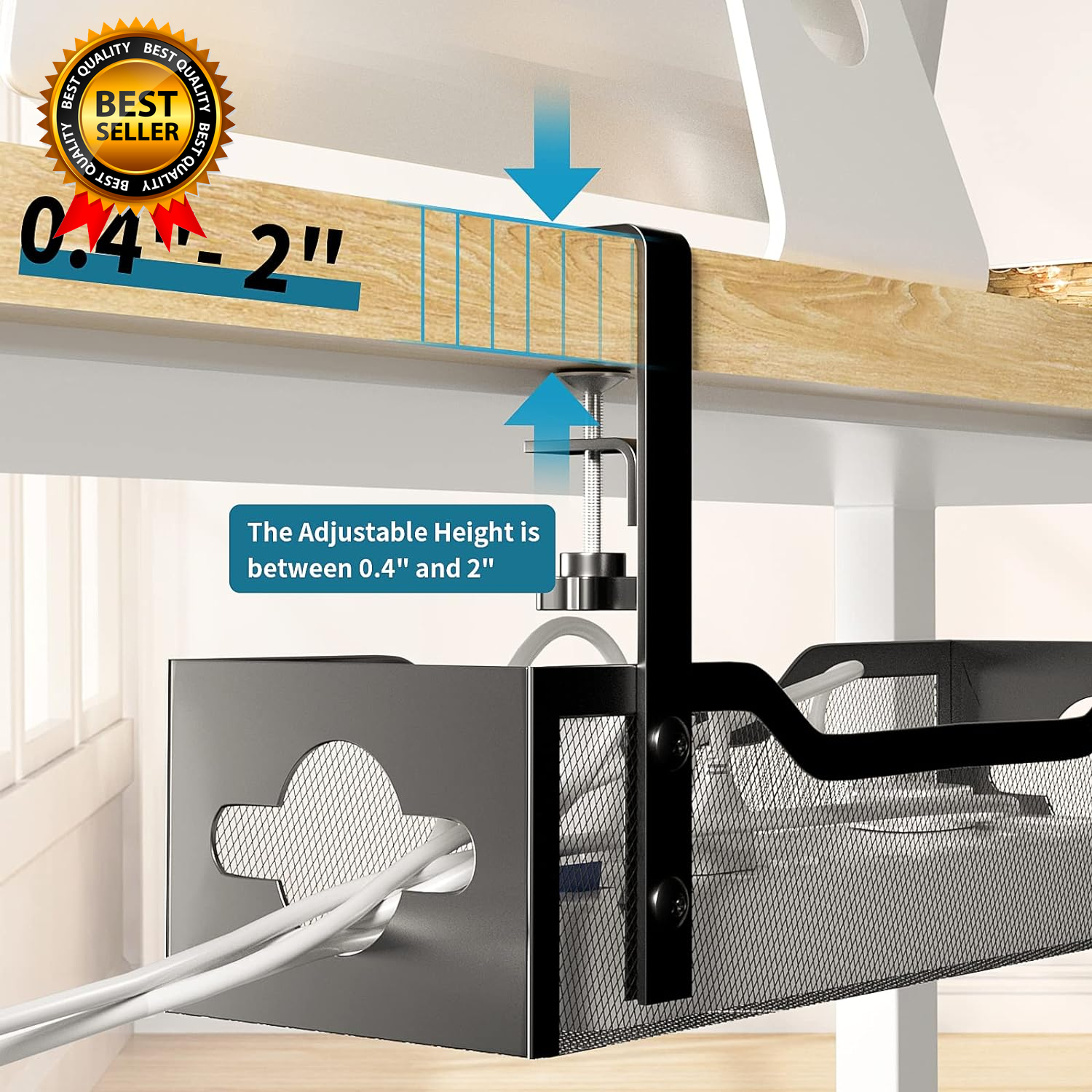 No-Drill Under Desk Cable Tray